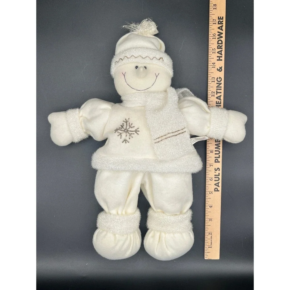 Ganz Winter White Gold Snowman Plush Holiday Decor 17